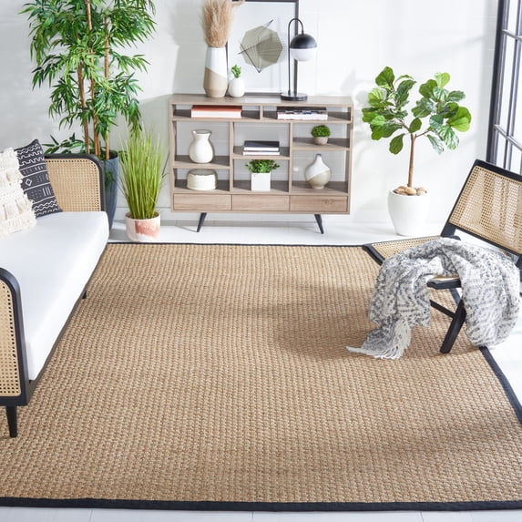 SAFAVIEH Natural Fiber Arbor Bordered Area Rug, Natural/Black, 9' x 12' - Large - Coastal Design, Natural & Black, Seagrass, Ideal for Entryway, Kitchen, Living Room, Office