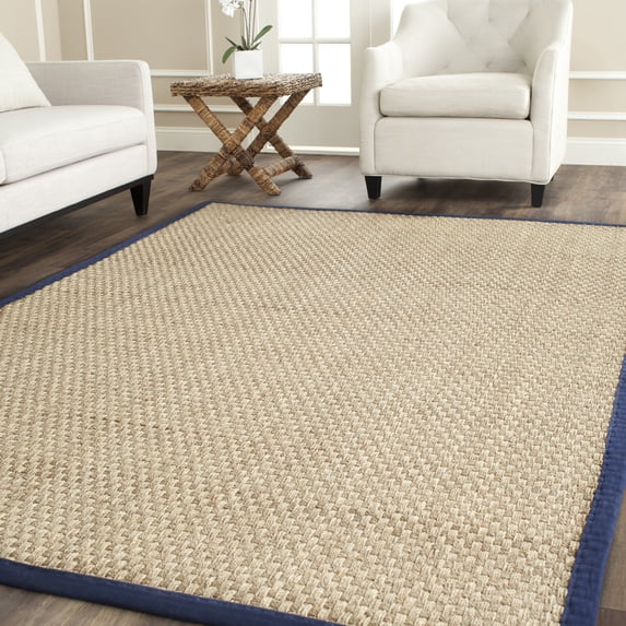 SAFAVIEH Natural Fiber Arbor Bordered Area Rug, Natural/Navy Blue, 6' x 9' - Coastal Design, Natural & Navy Blue, Seagrass, Ideal for Entryway, Kitchen, Living Room, Office