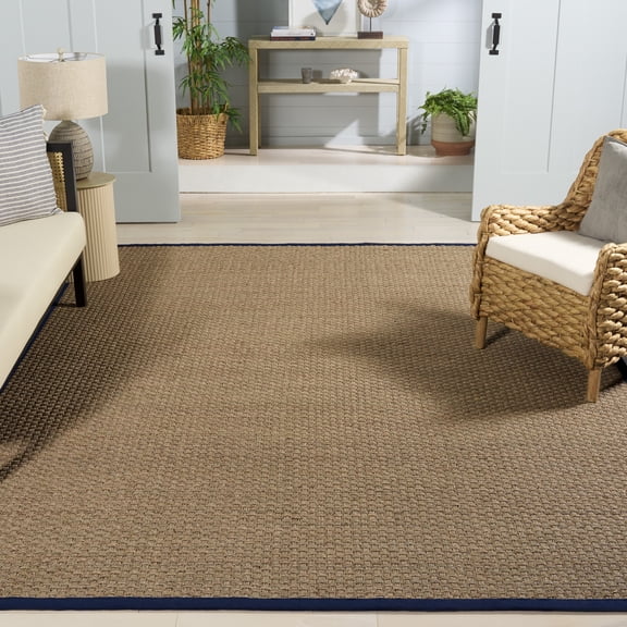 SAFAVIEH Natural Fiber Arbor Bordered Area Rug, Natural/Navy Blue, 9' x 12' - Large - Coastal Design, Natural & Navy Blue, Seagrass, Ideal for Entryway, Kitchen, Living Room, Office