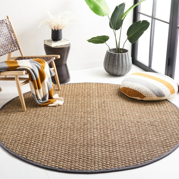 SAFAVIEH Natural Fiber Arbor Bordered Area Rug, Natural/Dark Gray, 6' x 6' Round - Coastal Design, Natural & Dark Grey, Seagrass, Ideal for Entryway, Kitchen, Living Room, Office