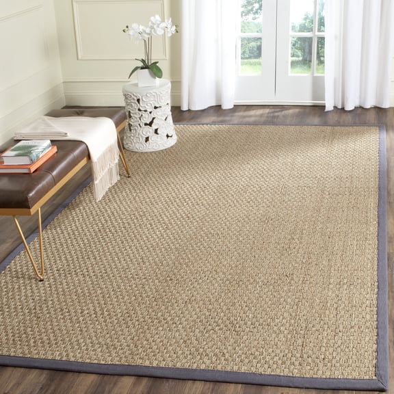 SAFAVIEH Natural Fiber Arbor Bordered Area Rug, Natural/Dark Gray, 6' x 6' Square - Coastal Design, Natural & Dark Grey, Seagrass, Ideal for Entryway, Kitchen, Living Room, Office