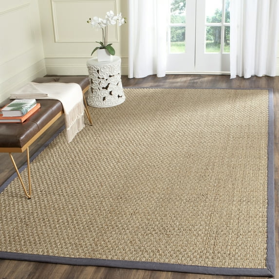 SAFAVIEH Natural Fiber Arbor Bordered Area Rug, Natural/Dark Gray, 8' x 8' Square - Coastal Design, Natural & Dark Grey, Seagrass, Ideal for Entryway, Kitchen, Living Room, Office