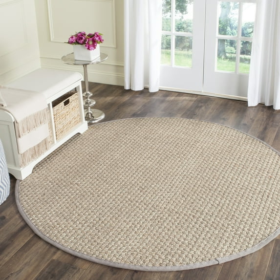 SAFAVIEH Natural Fiber Arbor Bordered Area Rug, Natural/Gray, 4' x 4' Round - Coastal Design, Natural & Grey, Seagrass, Ideal for Entryway, Kitchen, Living Room, Office