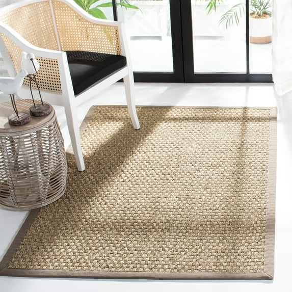 SAFAVIEH Natural Fiber Arbor Bordered Area Rug, Natural/Gray, 4' x 6' - Coastal Design, Natural & Grey, Seagrass, Ideal for Entryway, Kitchen, Living Room, Office, Bathroom, Bedside