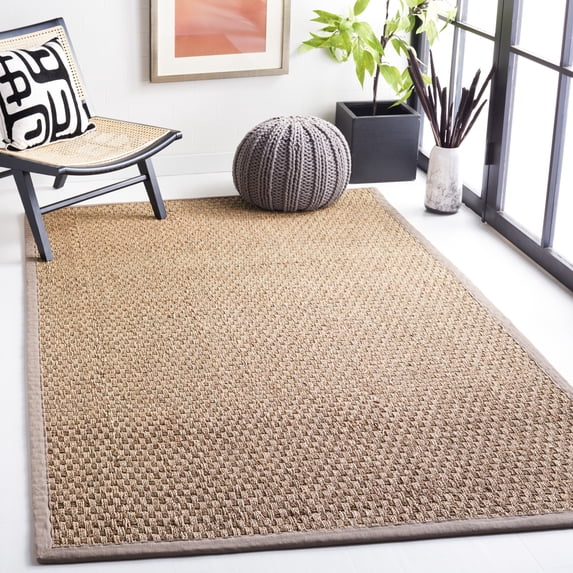SAFAVIEH Natural Fiber Arbor Bordered Area Rug, Natural/Gray, 5' x 5' Square - Coastal Design, Natural & Grey, Seagrass, Ideal for Entryway, Kitchen, Living Room, Office