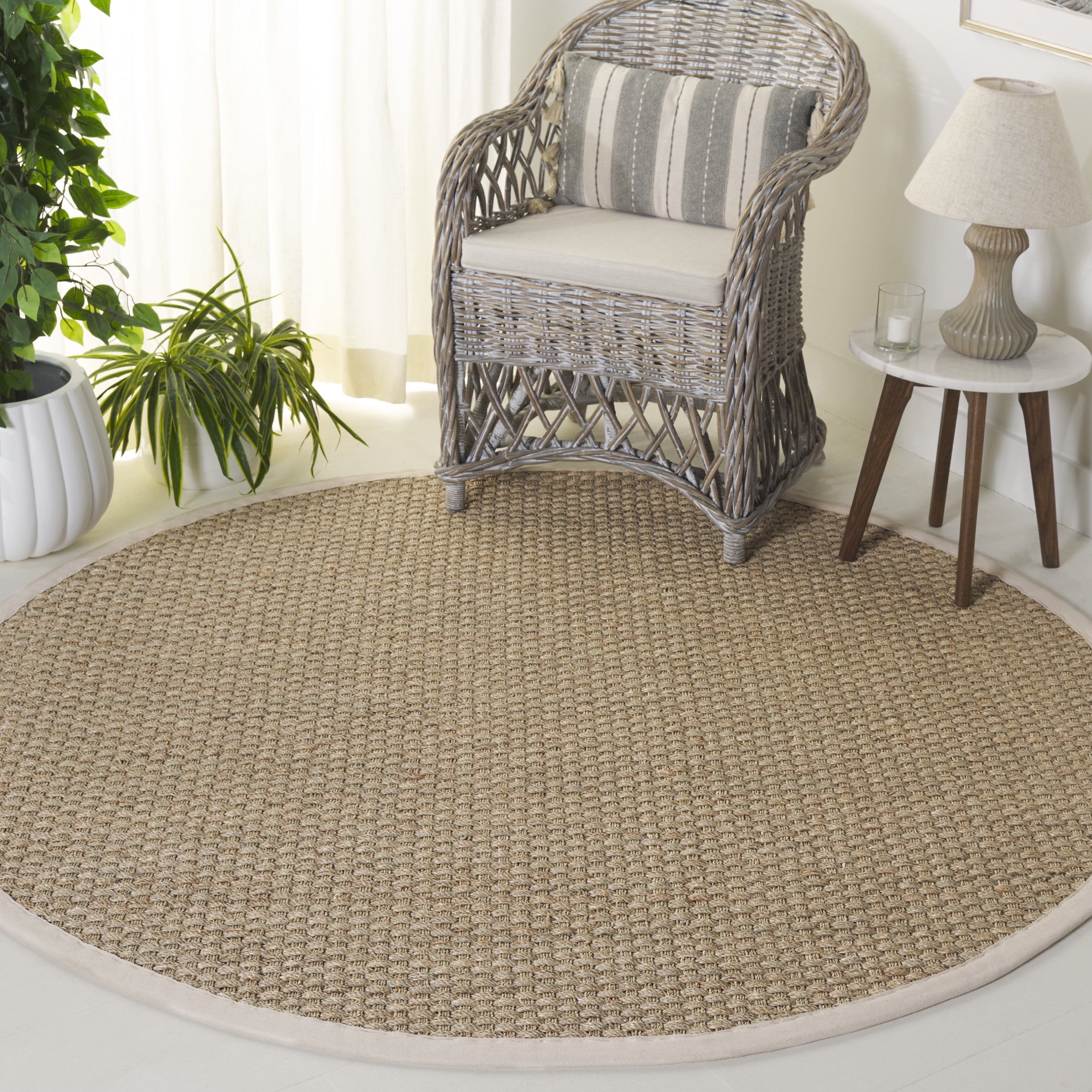 SAFAVIEH Natural Fiber Arbor Bordered Area Rug, Natural/Ivory, 3' x 3 ...