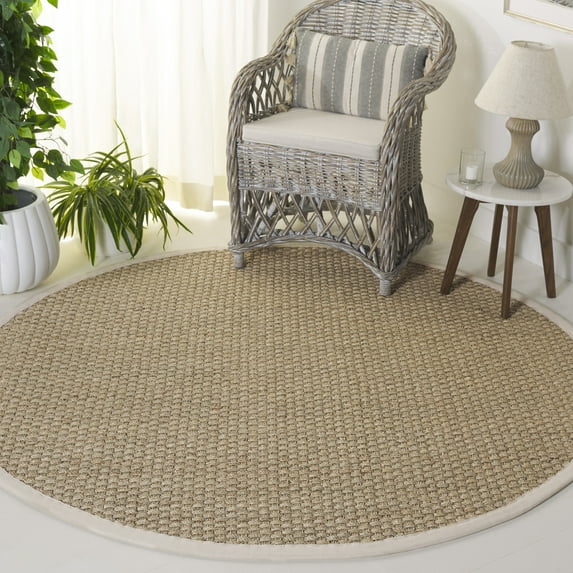 SAFAVIEH Natural Fiber Arbor Bordered Area Rug, Natural/Ivory, 5' x 5' Round - Coastal Design, Natural & Ivory, Seagrass, Ideal for Entryway, Kitchen, Living Room, Office