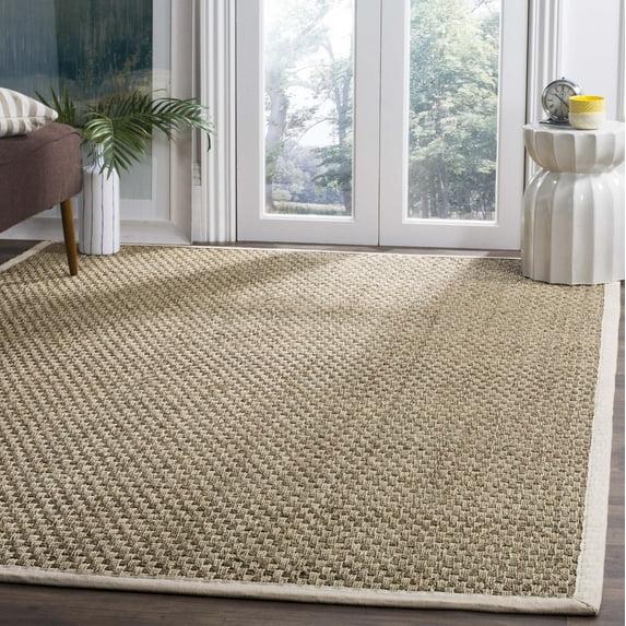 SAFAVIEH Natural Fiber Arbor Bordered Area Rug, Natural/Ivory, 7' x 7' Square - Coastal Design, Natural & Ivory, Seagrass, Ideal for Entryway, Kitchen, Living Room, Office