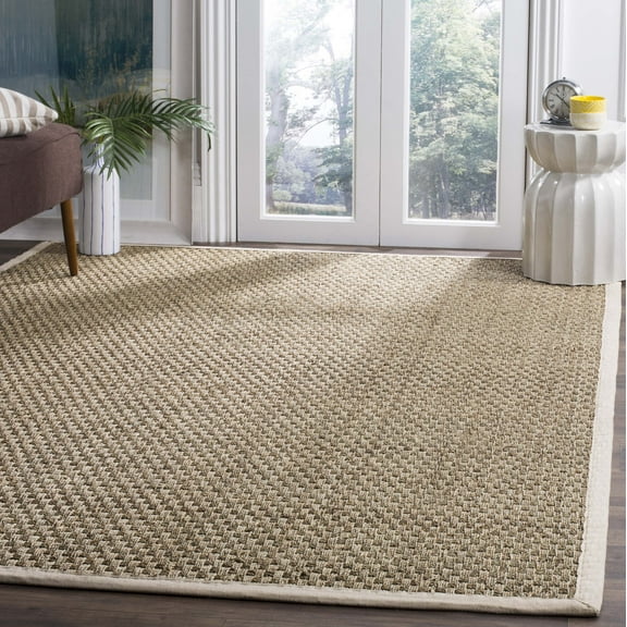 SAFAVIEH Natural Fiber Arbor Bordered Area Rug, Natural/Ivory, 7' x 7' Square - Coastal Design, Natural & Ivory, Seagrass, Ideal for Entryway, Kitchen, Living Room, Office