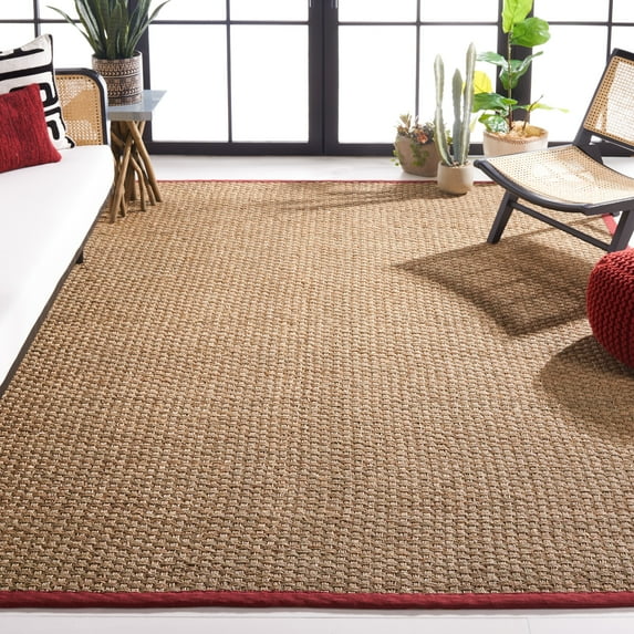 SAFAVIEH Natural Fiber Arbor Bordered Area Rug, Natural/Burgundy Red, 8' x 10' - Large - Coastal Design, Natural & Burgundy Red, Seagrass, Ideal for Entryway, Kitchen, Living Room, Office