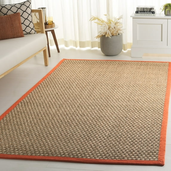 SAFAVIEH Natural Fiber Arbor Bordered Area Rug, Natural/Rust, 8' x 10' - Large - Coastal Design, Natural & Rust, Seagrass, Ideal for Entryway, Kitchen, Living Room, Office