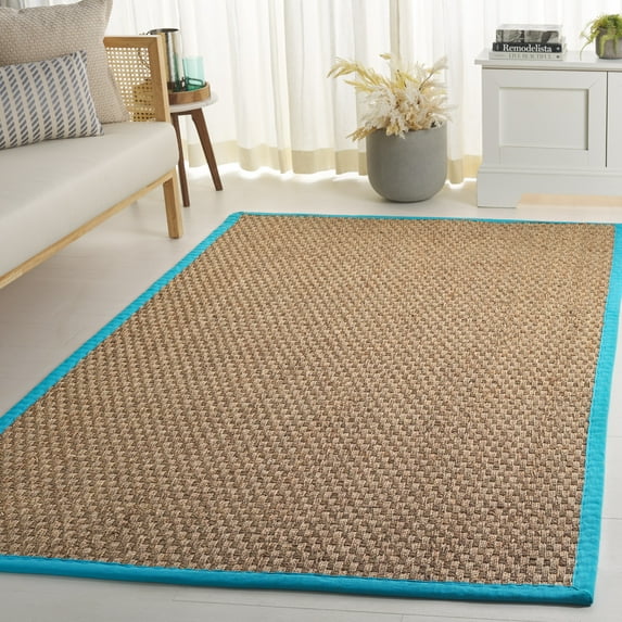 SAFAVIEH Natural Fiber Arbor Bordered Area Rug, Natural/Turquoise, 5' x 8' - Coastal Design, Natural & Turquoise, Seagrass, Ideal for Entryway, Kitchen, Living Room, Office