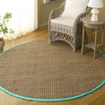 thumbnail image 1 of SAFAVIEH Natural Fiber Arbor Bordered Area Rug, Natural/Turquoise, 6' x 6' Round - Coastal Design, Natural & Turquoise, Seagrass, Ideal for Entryway, Kitchen, Living Room, Office, 1 of 13