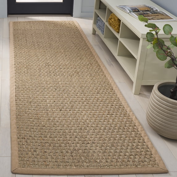 SAFAVIEH Natural Fiber Arbor Bordered Runner Rug, Natural/Beige, 2'6" x 16' - Coastal Design, Natural & Beige, Seagrass, Ideal for Entryway, Kitchen, Living Room, Office, Hallway