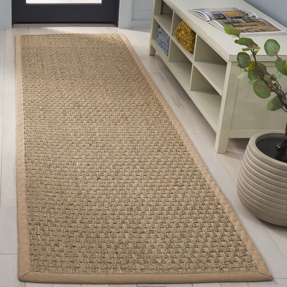 SAFAVIEH Natural Fiber Arbor Bordered Runner Rug, Natural/Beige, 2'6" x 8' - Coastal Design, Natural & Beige, Seagrass, Ideal for Entryway, Kitchen, Living Room, Office, Hallway