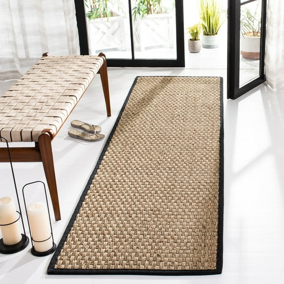 SAFAVIEH Natural Fiber Arbor Bordered Runner Rug, Natural/Black, 2'6" x 10' - Coastal Design, Natural & Black, Seagrass, Ideal for Entryway, Kitchen, Living Room, Office, Hallway