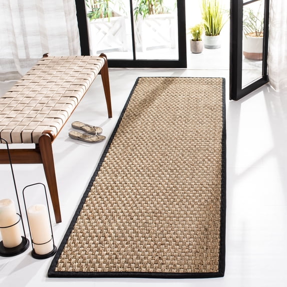 SAFAVIEH Natural Fiber Arbor Bordered Runner Rug, Natural/Black, 2'6" x 14' - Coastal Design, Natural & Black, Seagrass, Ideal for Entryway, Kitchen, Living Room, Office, Hallway