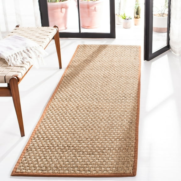 SAFAVIEH Natural Fiber Arbor Bordered Runner Rug, Natural/Brown, 2'6" x 16'
