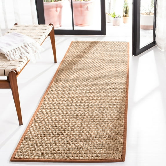 SAFAVIEH Natural Fiber Arbor Bordered Runner Rug, Natural/Brown, 2'6" x 20' - Coastal Design, Natural & Brown, Seagrass, Ideal for Entryway, Kitchen, Living Room, Office, Hallway
