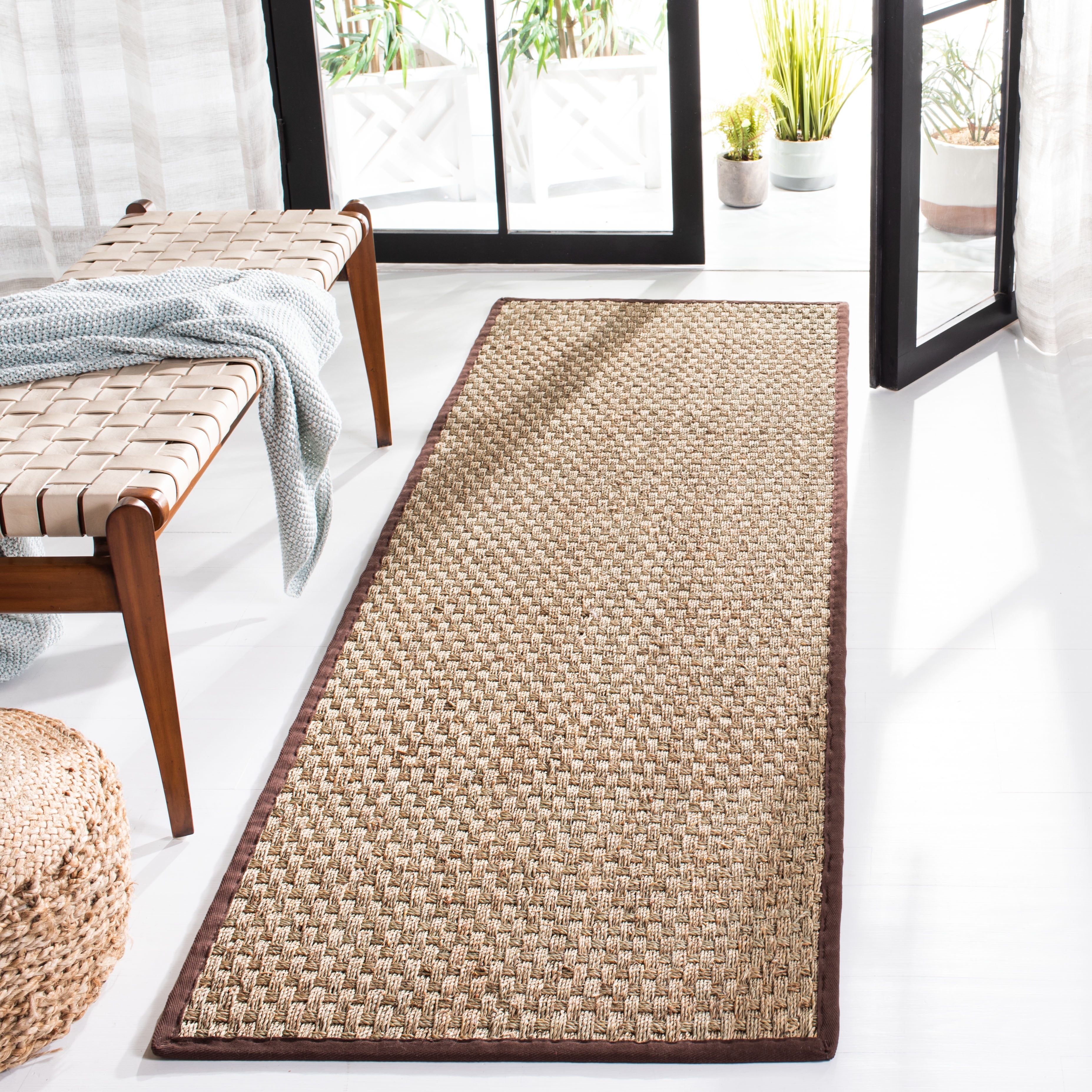 SAFAVIEH Natural Fiber Arbor Bordered Runner Rug, Natural/Dark Brown, 2 ...