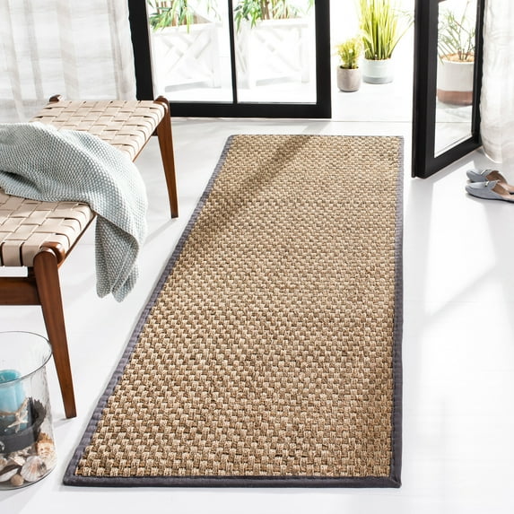 SAFAVIEH Natural Fiber Arbor Bordered Runner Rug, Natural/Dark Gray, 2'6" x 8' - Coastal Design, Natural & Dark Grey, Seagrass, Ideal for Entryway, Kitchen, Living Room, Office, Hallway