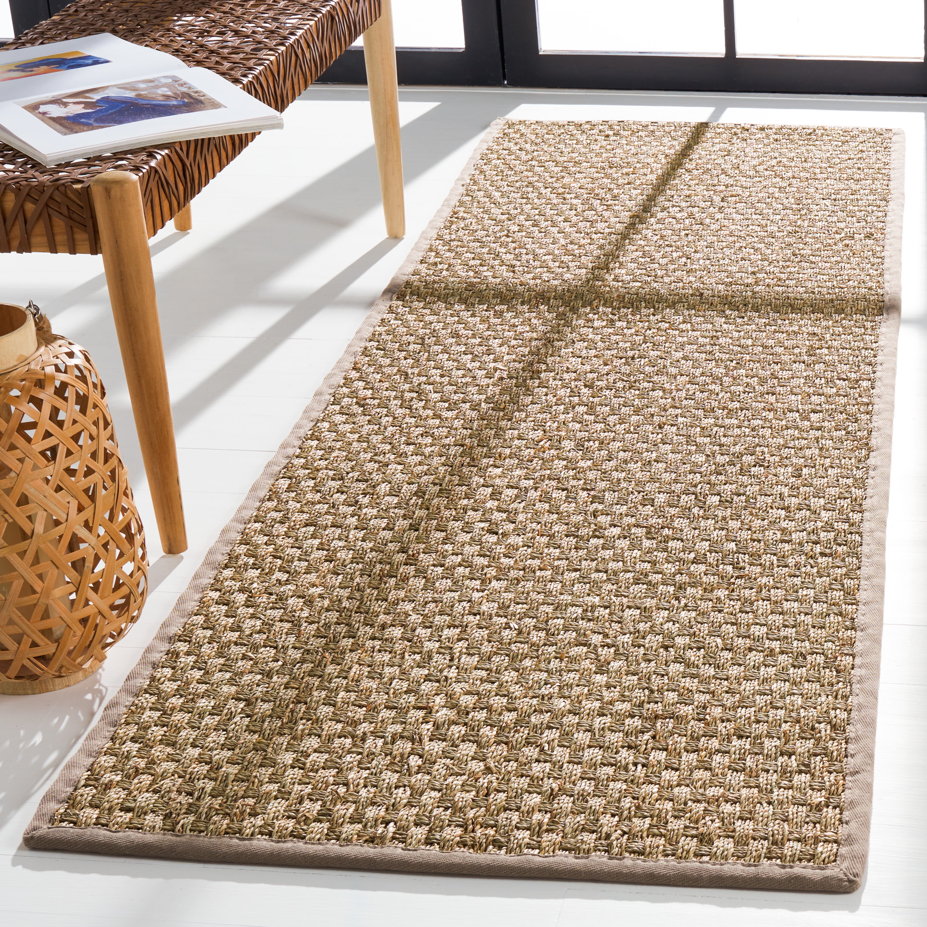 SAFAVIEH Natural Fiber Arbor Bordered Runner Rug, Natural/Gray, 2'6