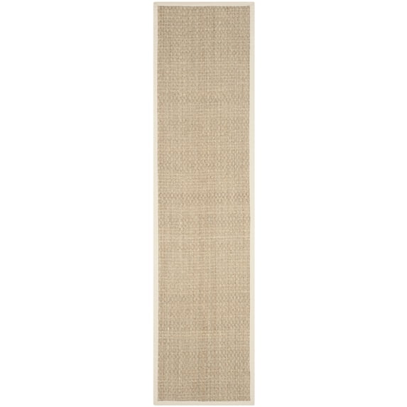 SAFAVIEH Natural Fiber Arbor Bordered Runner Rug, Natural/Ivory, 2'6" x 14' - Coastal Design, Natural & Ivory, Seagrass, Ideal for Entryway, Kitchen, Living Room, Office, Hallway