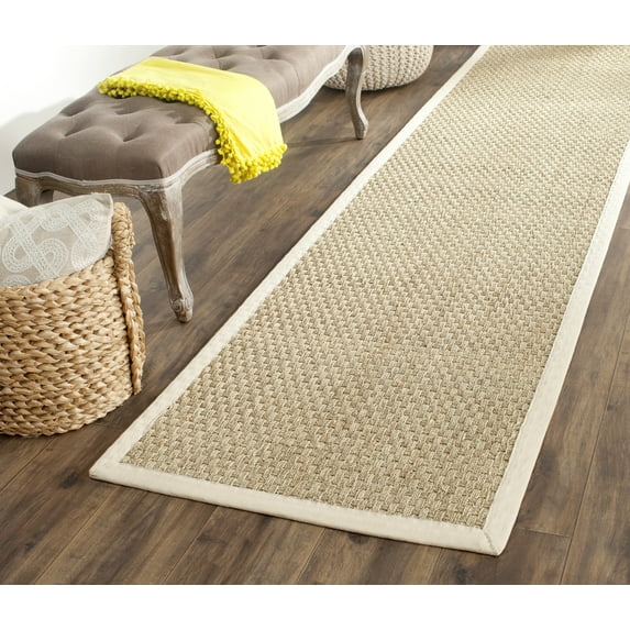 SAFAVIEH Natural Fiber Arbor Bordered Runner Rug, Natural/Ivory, 2'6" x 16' - Coastal Design, Natural & Ivory, Seagrass, Ideal for Entryway, Kitchen, Living Room, Office, Hallway