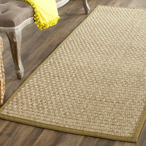 SAFAVIEH Natural Fiber Arbor Bordered Runner Rug, Natural/Olive, 2'6" x 6' - Coastal Design, Natural & Olive, Seagrass, Ideal for Entryway, Kitchen, Living Room, Office, Hallway