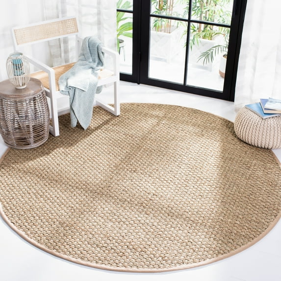 SAFAVIEH Natural Fiber Arbor Bordered Area Rug, Natural/Beige, 12' x 12' Round - X-Large - Coastal Design, Natural & Beige, Seagrass, Ideal for Entryway, Kitchen, Living Room, Office