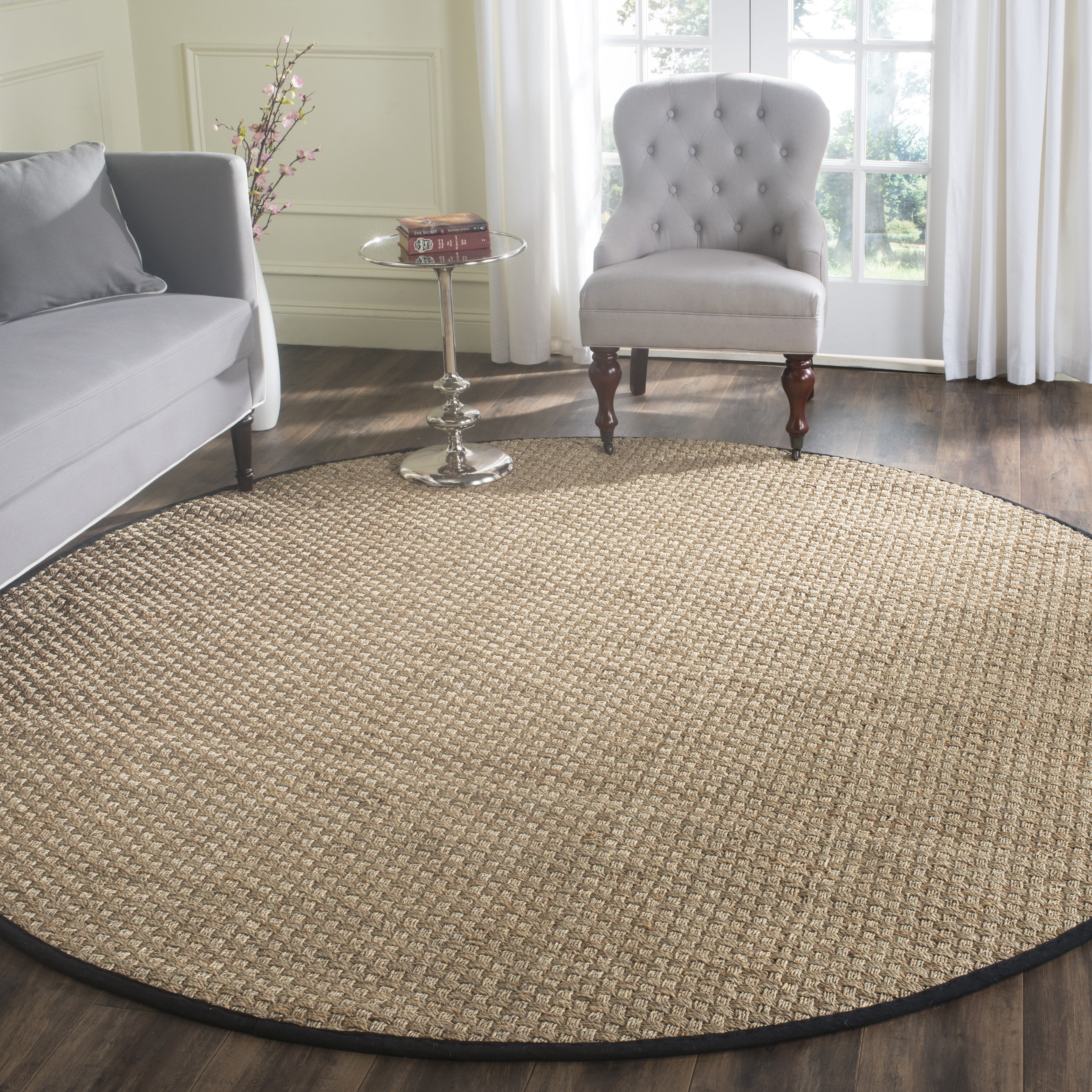 SAFAVIEH Natural Fiber Arbor Bordered Area Rug, Natural/Black, 10' x 10' Round - Large - Coastal Design, Natural & Black, Seagrass, Ideal for Entryway, Kitchen, Living Room, Office