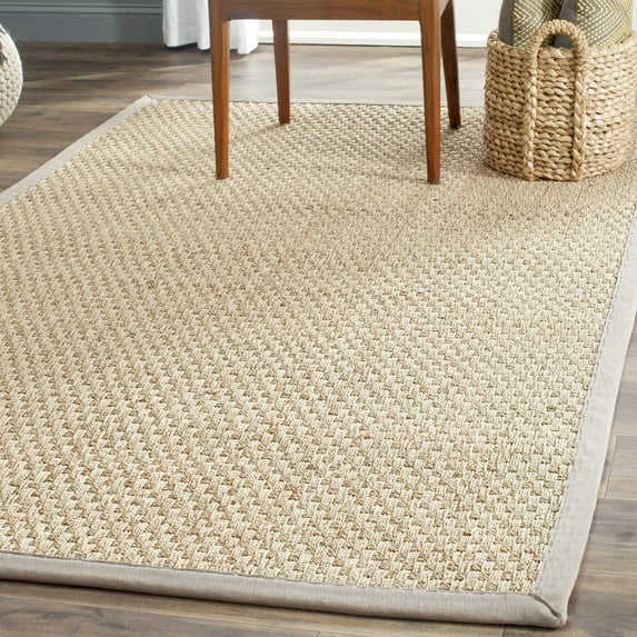 SAFAVIEH Natural Fiber Arbor Bordered Area Rug, Natural/Gray, 3' x 3' Square - Coastal Design, Natural & Grey, Seagrass, Ideal for Entryway, Kitchen, Living Room, Office