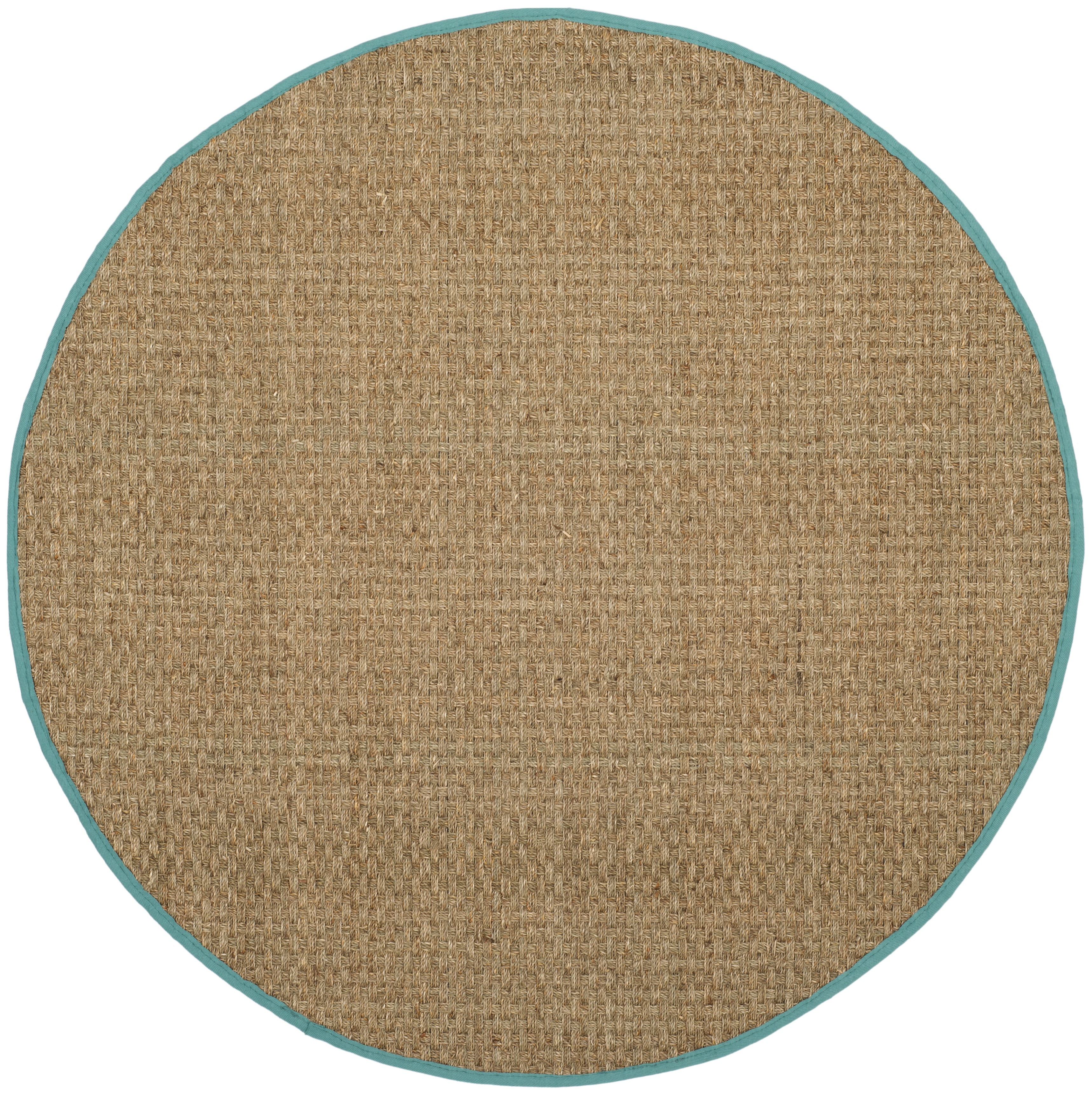 Aqua and Natural Round Braided Jute Rug, 4' Diameter