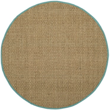 SAFAVIEH Natural Fiber Arbor Bordered Area Rug, Natural/Teal, 8' x 8' Round
