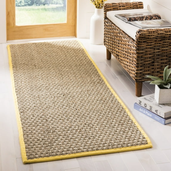 SAFAVIEH Natural Fiber Arbor Bordered Runner Rug, Natural/Gold, 2'6" x 12' - Coastal Design, Natural & Gold, Seagrass, Ideal for Entryway, Kitchen, Living Room, Office, Hallway