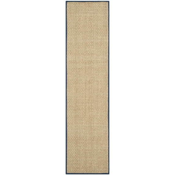SAFAVIEH Natural Fiber Arbor Bordered Runner Rug, Natural/Navy Blue, 2'6" x 14'