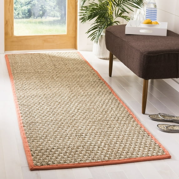 SAFAVIEH Natural Fiber Arbor Bordered Runner Rug, Natural/Rust, 2'6" x 6' - Coastal Design, Natural & Rust, Seagrass, Ideal for Entryway, Kitchen, Living Room, Office, Hallway