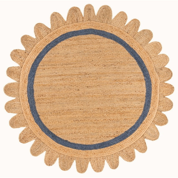 SAFAVIEH Natural Fiber Archibald Bordered Area Rug, Natural/Blue, 6' x 6' Round