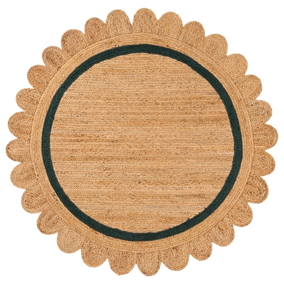SAFAVIEH Natural Fiber Archibald Bordered Area Rug, Natural/Dark Green, 6' x 6' Round
