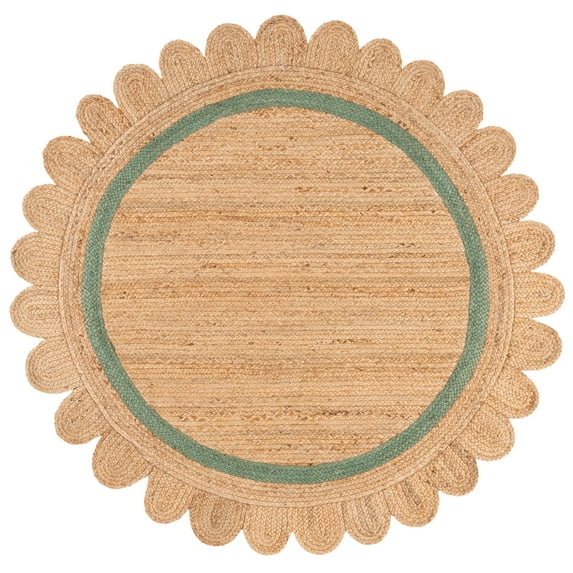 SAFAVIEH Natural Fiber Archibald Bordered Area Rug, Natural/Light Green, 6' x 6' Round