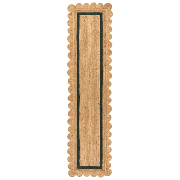 SAFAVIEH Natural Fiber Archibald Bordered Runner Rug, Natural/Dark Green, 2'3" x 9'