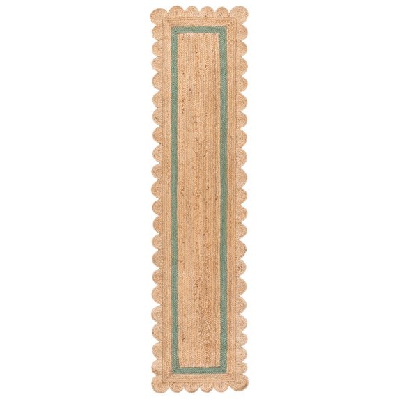 SAFAVIEH Natural Fiber Archibald Bordered Runner Rug, Natural/Light Green, 2'3" x 9'