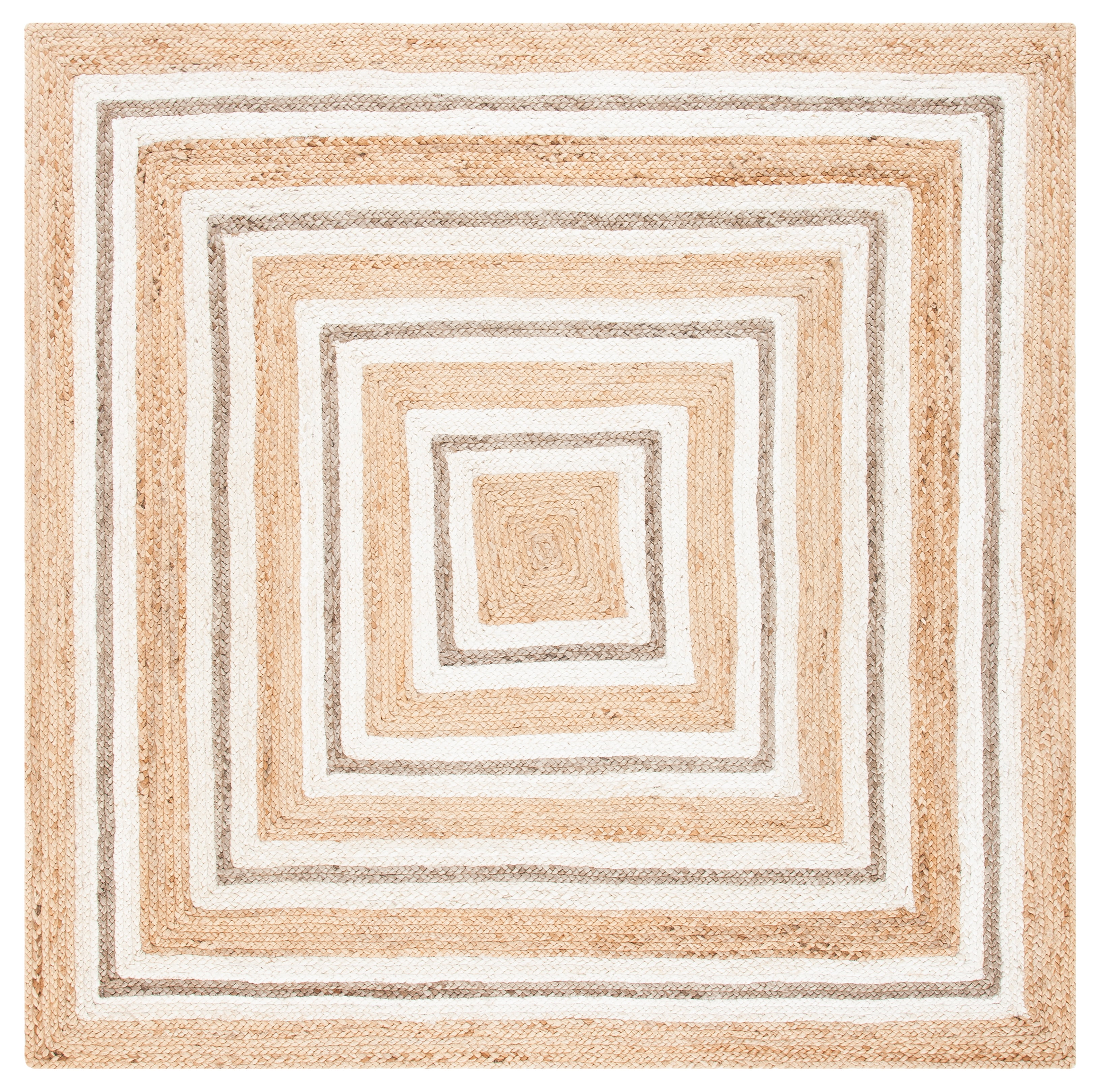 SAFAVIEH Natural Fiber Asia Geometric Area Rug, Natural/Ivory, 6' x 6' Square