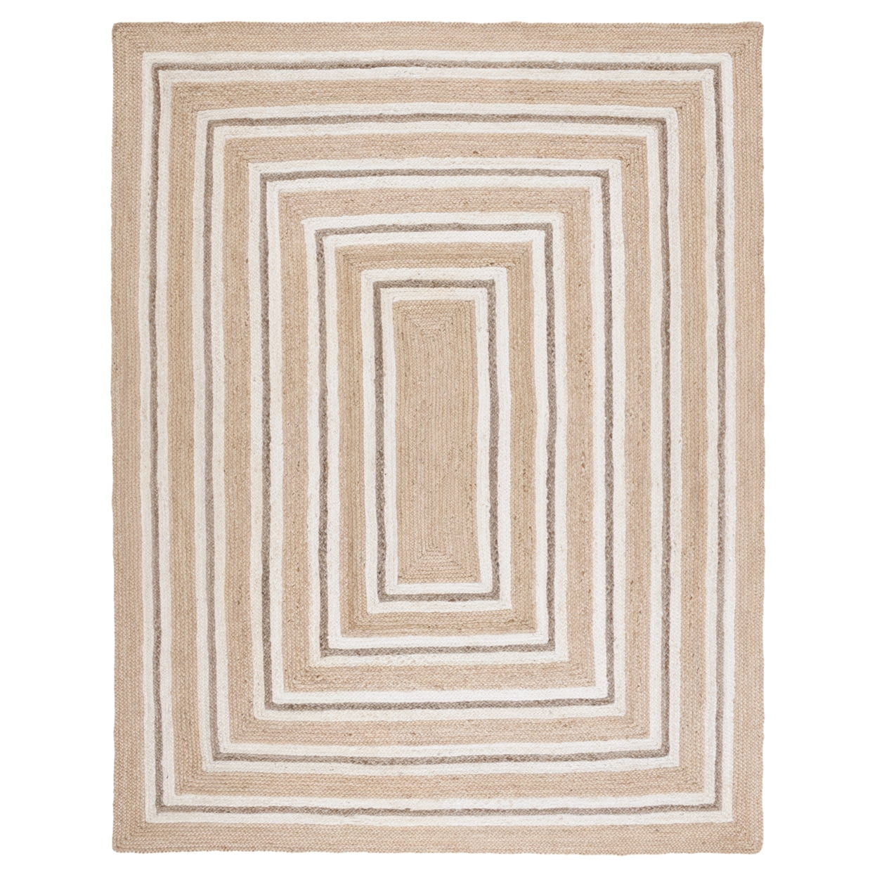 Ivory and Natural Geometric Flat Woven Cowhide Rug, 6' x 9'