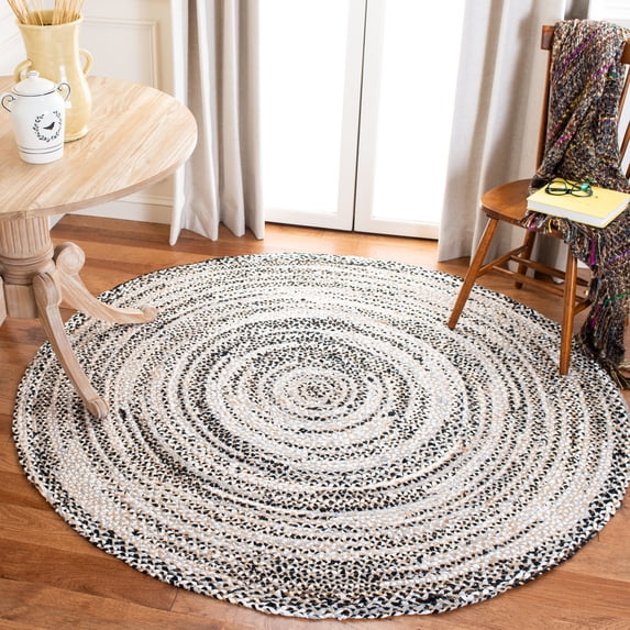 SAFAVIEH Natural Fiber Aubree Striped Area Rug, Black/Ivory, 5' x 5' Round