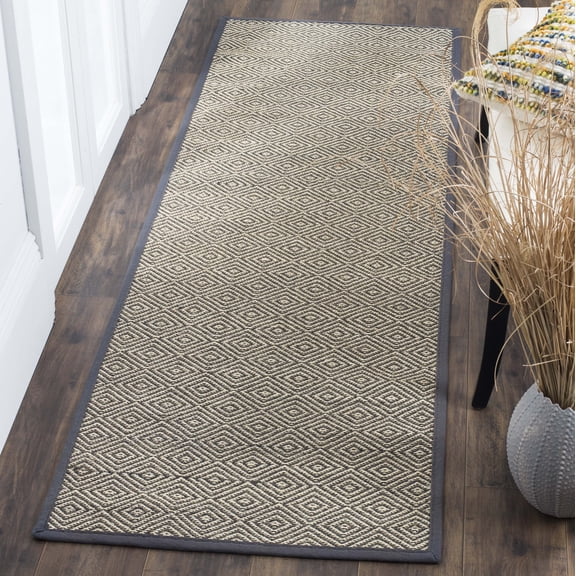 SAFAVIEH Natural Fiber Axum Geometric Sisal Runner Rug, Natural/Dark Grey, 2'6" x 12'