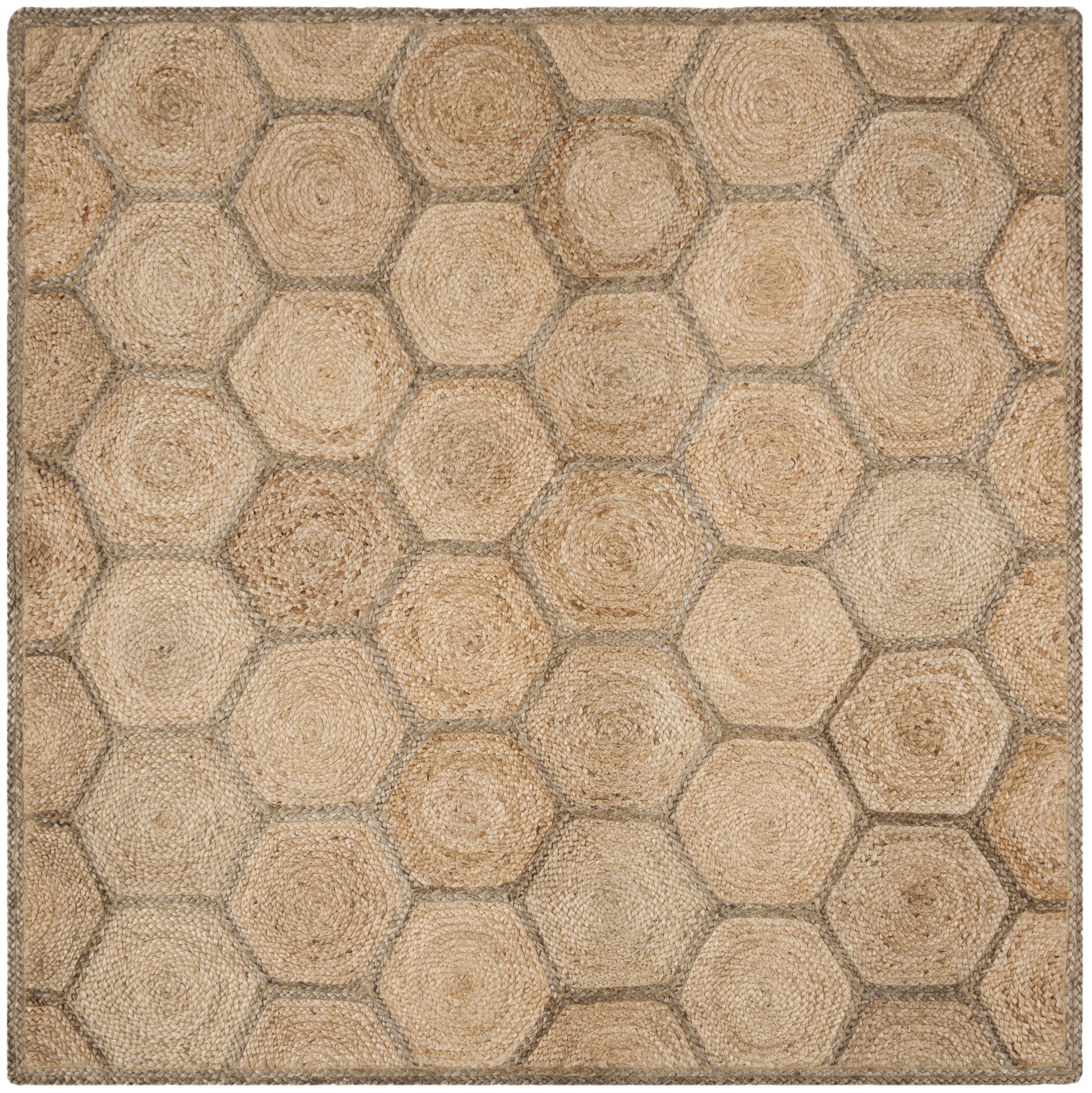 SAFAVIEH Natural Fiber Barrett Geometric Area Rug, Natural/Grey, 4' x 4' Square