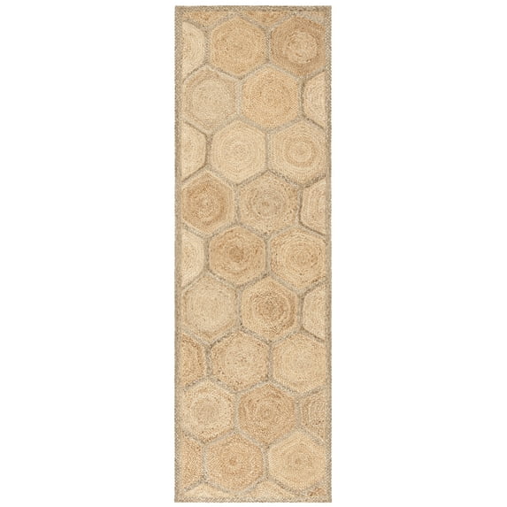 SAFAVIEH Natural Fiber Barrett Geometric Runner Rug, Natural/Grey, 2'6" x 6'