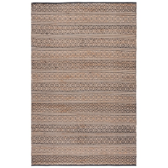 SAFAVIEH Natural Fiber Baxter Geometric Area Rug, Black/Natural, 5' x 8'