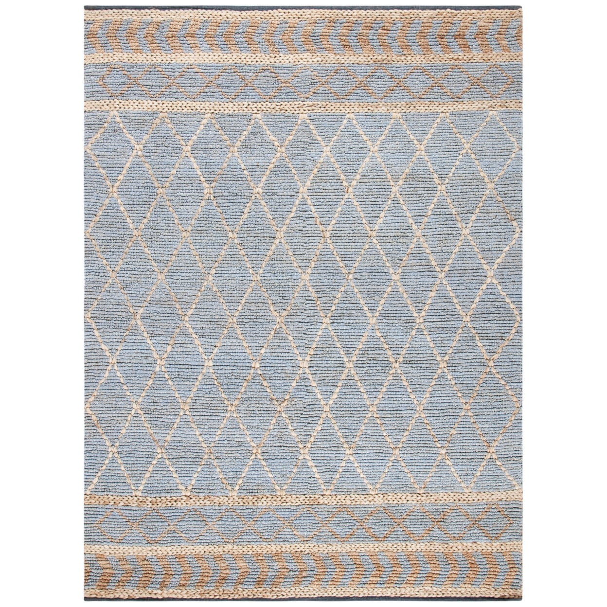 Handwoven Blue and Natural Cotton Rectangular Area Rug